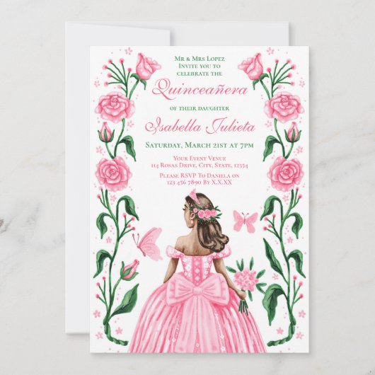 キンセアニェラプリンセスバラバタフライピンク 招待状 (正面)