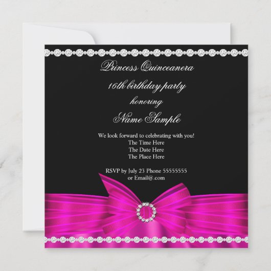 キンセアニェラプリンセスホットピンクボウシルバーティアラ 招待状 (裏面)