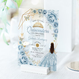 キンセアニェラベビーブルードレスフローラ金ゴールド アクリル招待状