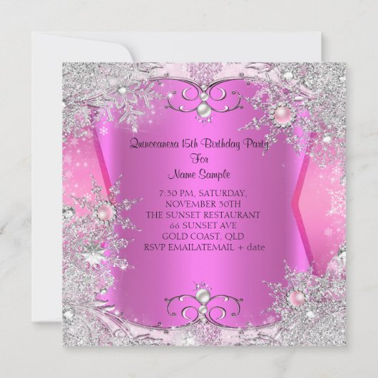 キンセアニェラホットピンクウィンターワンダーランドスノーフレーク 招待状 (裏面)