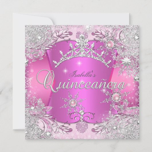 キンセアニェラホットピンクウィンターワンダーランドスノーフレーク 招待状 (正面)