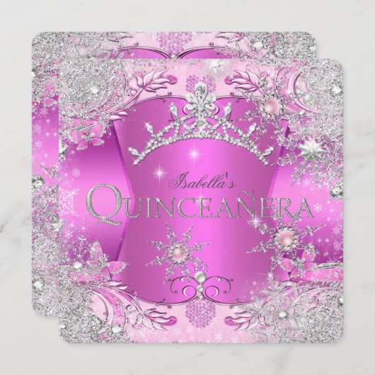 キンセアニェラホットピンクウィンターワンダーランドティアラ 招待状 (正面/裏面)