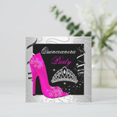 キンセアニェラホットピンクダイヤモンド白黒パーティー 招待状 (スタンド正面)