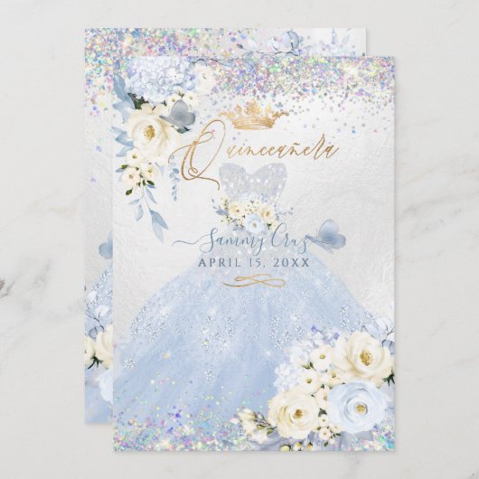 キンセアニェラホログラフィックダスティブルーシルバードレス 招待状 (正面/裏面)