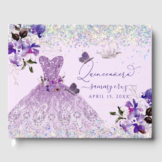 キンセアニェラホログラフィーグリッターパープルスイートピーズ ゲストブック (正面)
