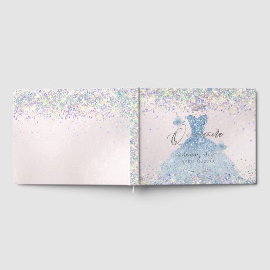 キンセアニェラホログラフィー紙吹雪ほこりっぽいブルードレス ゲストブック (全面)