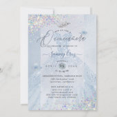キンセアニェラホログラフィー紙吹雪ほこりっぽいブルードレス 招待状 (裏面)