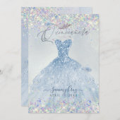 キンセアニェラホログラフィー紙吹雪ほこりっぽいブルードレス 招待状 (正面/裏面)