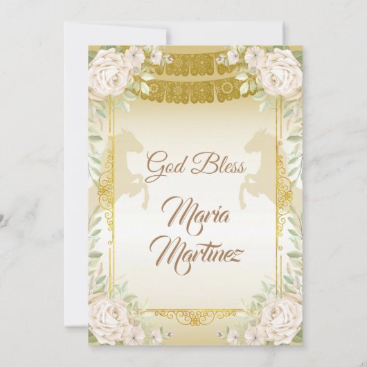 キンセアニェラホワイトアンド金ゴールドメキシコ誕生日  招待状 (裏面)