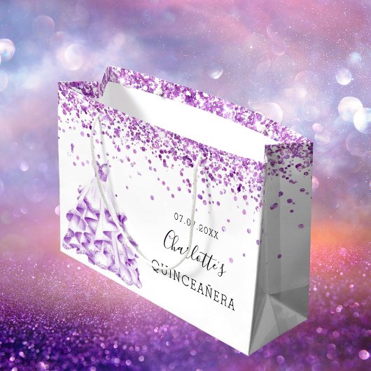 キンセアニェラホワイトパープルグリッターダストドレス名 ラージペーパーバッグ