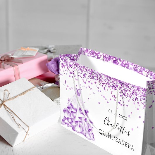 キンセアニェラホワイトパープルグリッターダストドレス名 ラージペーパーバッグ