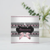 キンセアニェラホワイトピンクブラックレースパール 招待状 (スタンド正面)