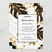 キンセアニェラホワイトブラック金ゴールド誕生日パーティー 招待状 (正面/裏面)