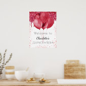 キンセアニェラホワイトレッドグリッターウェルカムバルーン ポスター (キッチン)