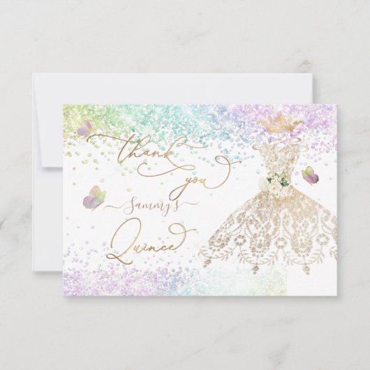 キンセアニェラホワイト金ゴールドグリッターガウンパステル感謝していY サンキューカード (正面)