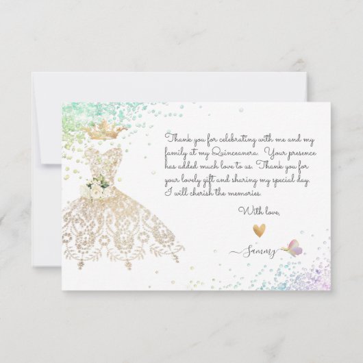 キンセアニェラホワイト金ゴールドグリッターガウンパステル感謝していY サンキューカード (裏面)