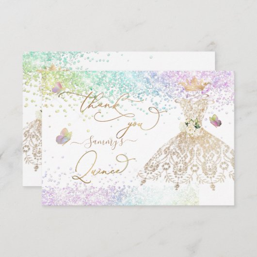 キンセアニェラホワイト金ゴールドグリッターガウンパステル感謝していY サンキューカード (正面/裏面)