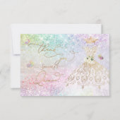 キンセアニェラホワイト金ゴールドグリッターガウンパステル サンキューカード (正面)