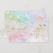 キンセアニェラホワイト金ゴールドグリッターガウンパステル サンキューカード (正面/裏面)