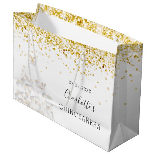 キンセアニェラホワイト金ゴールドグリッターダストドレス名 ラージペーパーバッグ (正面アングル)