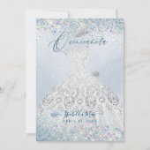 キンセアニェラホワイト金ゴールドダスティブルーグリッターガウン 招待状 (正面)