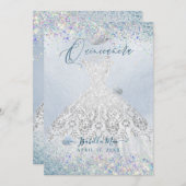 キンセアニェラホワイト金ゴールドダスティブルーグリッターガウン 招待状 (正面/裏面)