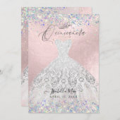 キンセアニェラホワイト金ゴールドダストグリッターガウン 招待状 (正面/裏面)