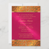 キンセアニェラマゼンタピンクオレンジ金ゴールドフィリグリー 招待状 (正面)