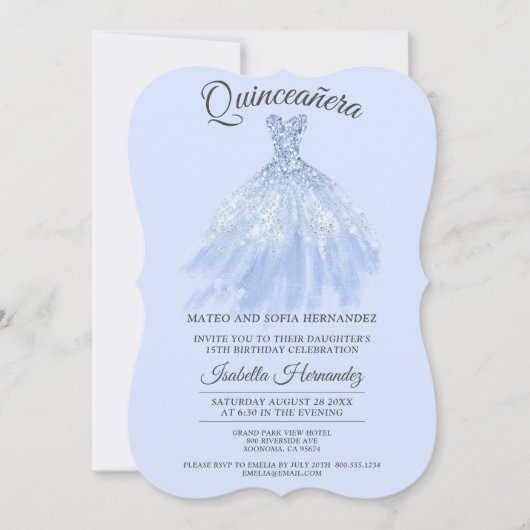 キンセアニェラミエレガントクインスブルーバイオレットグリッター 招待状 (正面)