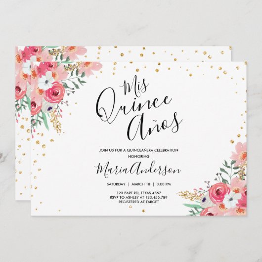 キンセアニェラミスキンスアニョスピンクフローラ誕生日 招待状 (正面/裏面)