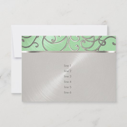 キンセアニェラミントグリーンと銀のフィリグリーの渦巻き 招待状 (裏面)