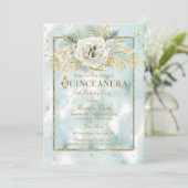 キンセアニェラミントティール(緑がかった色)金ゴールド大理石バラフローラ 招待状 (スタンド正面)