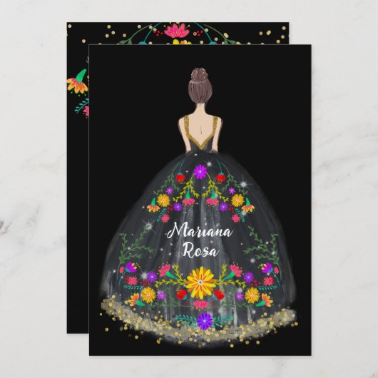 キンセアニェラメエレガントキシカンフィエスタフローラ誕生日 招待状 (正面/裏面)