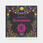 キンセアニェラメキシカンフィエスタフラワーズブラック誕生日 スタンダードランチョンナプキン (正面)