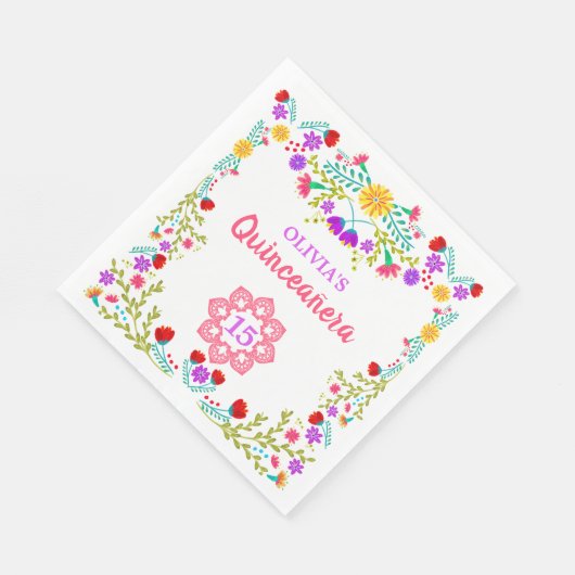 キンセアニェラメキシカンフィエスタフラワーズ15誕生日 スタンダードランチョンナプキン (角)