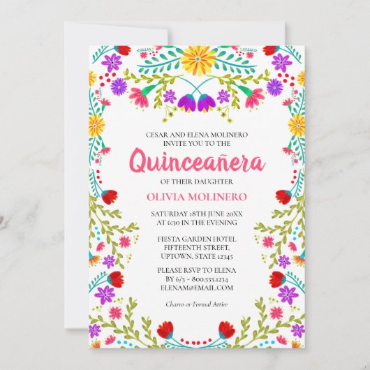 キンセアニェラメキシカンフィエスタフローラ15誕生日 招待状 (正面)