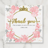 キンセアニェラメッセージカードバタフライピンクフローラ金ゴールド フェイバータグ (正面)