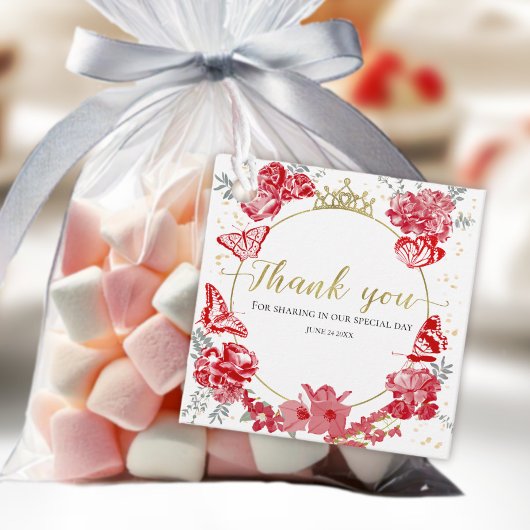 キンセアニェラメッセージカードバタフライレッドフローラ金ゴールド フェイバータグ