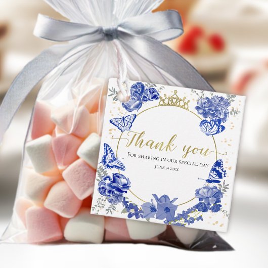 キンセアニェラメッセージカードバタフライ王室のブルーフローラ フェイバータグ