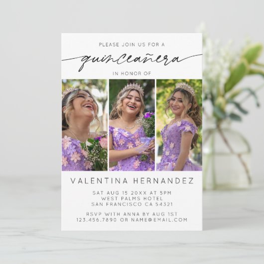 キンセアニェラモダン誕生日パーティー3フォトコラージュ 招待状 (スタンド正面)