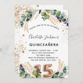 キンセアニェラユーカリ緑グリッター エレガント 招待状 (正面/裏面)