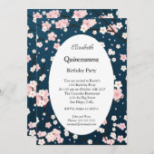 キンセアニェラライトピンクの花ブルー 招待状 (正面/裏面)