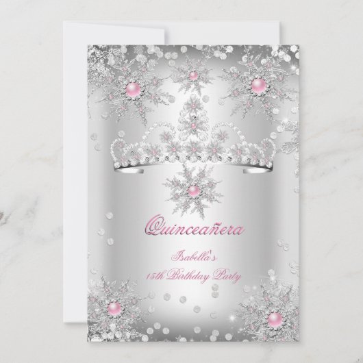 キンセアニェラライトピンクシルバーウィンターワンダーランド 招待状 (正面)