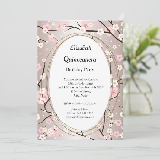 キンセアニェラライトピンク花誕生日 招待状 (スタンド正面)