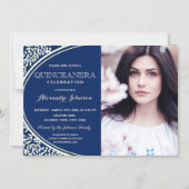 キンセアニェララグジュアリエレガントー王室の・ブルー&金ゴールド写真 マグネット招待状 (正面)