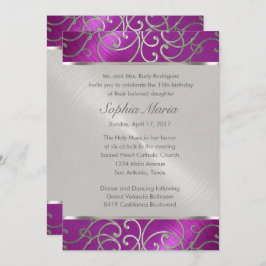 キンセアニェララズベリーと銀のフィリグリーの渦巻き 招待状