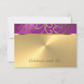 キンセアニェララズベリーピンク金ゴールドフィリグリー渦巻き 招待状 (正面)