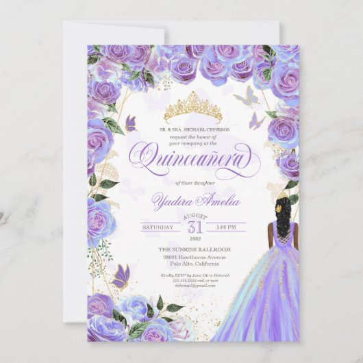 キンセアニェララベンダーパープルエレガントバタフライ 招待状 (正面)