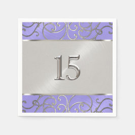 キンセアニェララベンダーパープルシルバーフィリグリー渦巻き スタンダードカクテルナプキン