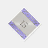 キンセアニェララベンダーパープルシルバーフィリグリー渦巻き スタンダードカクテルナプキン (角)